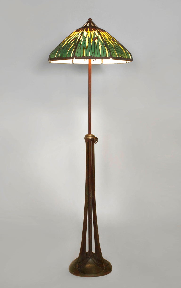 American Bronze and Stained Glass Floor Lamp, by Handel For Sale at 1stdibs
