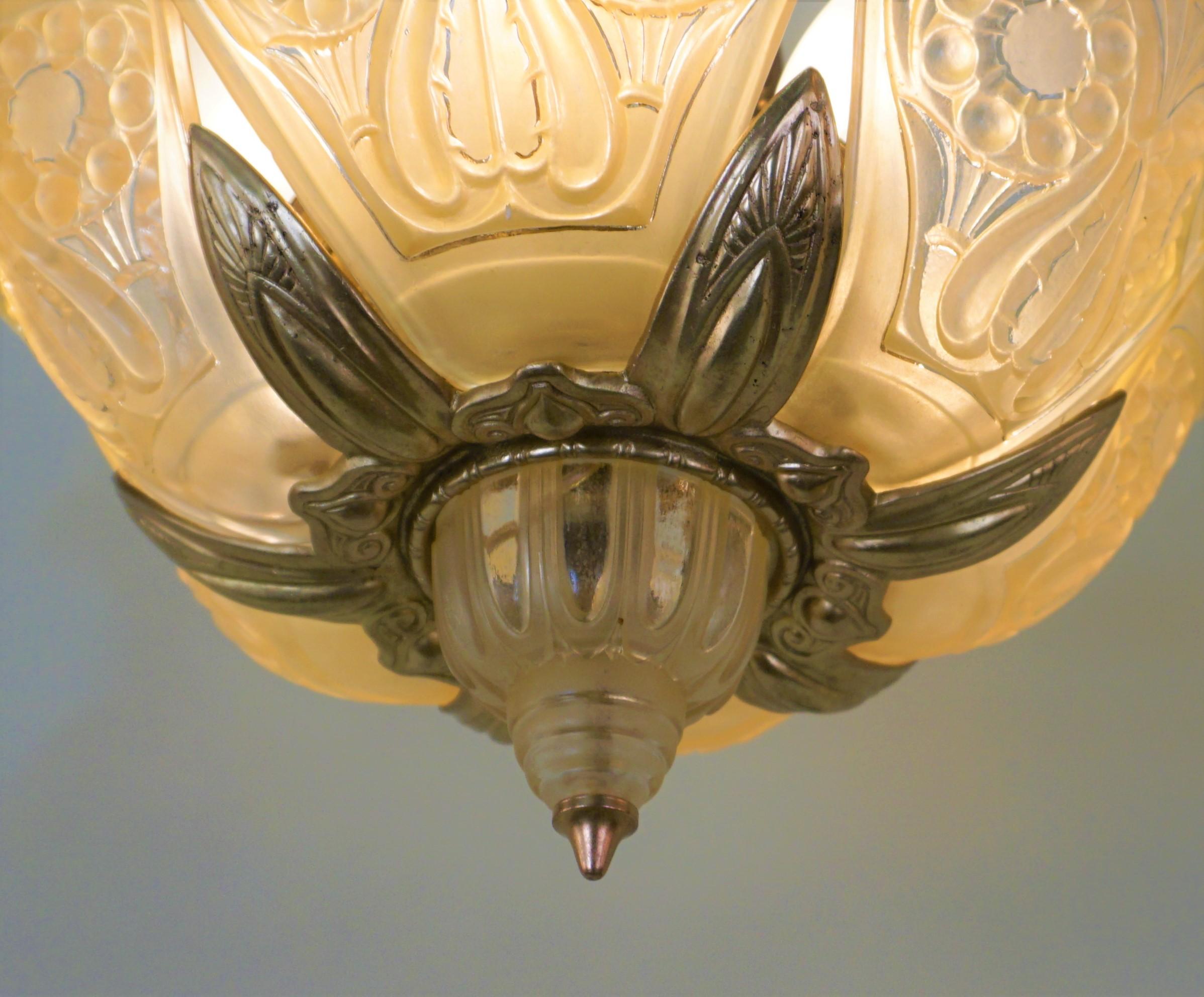 American Bronze Art Deco Semi Flushmount Chandelier 1