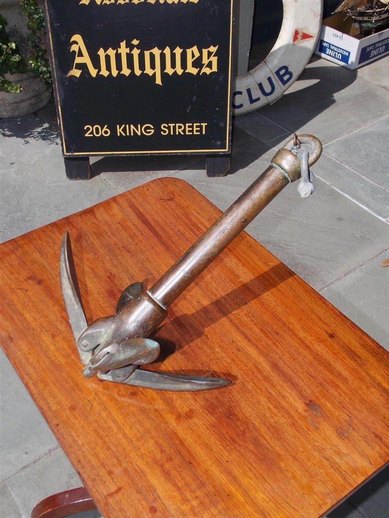 American Bronze Folding Reef Anchor with Circular Shank and Ring, Circa