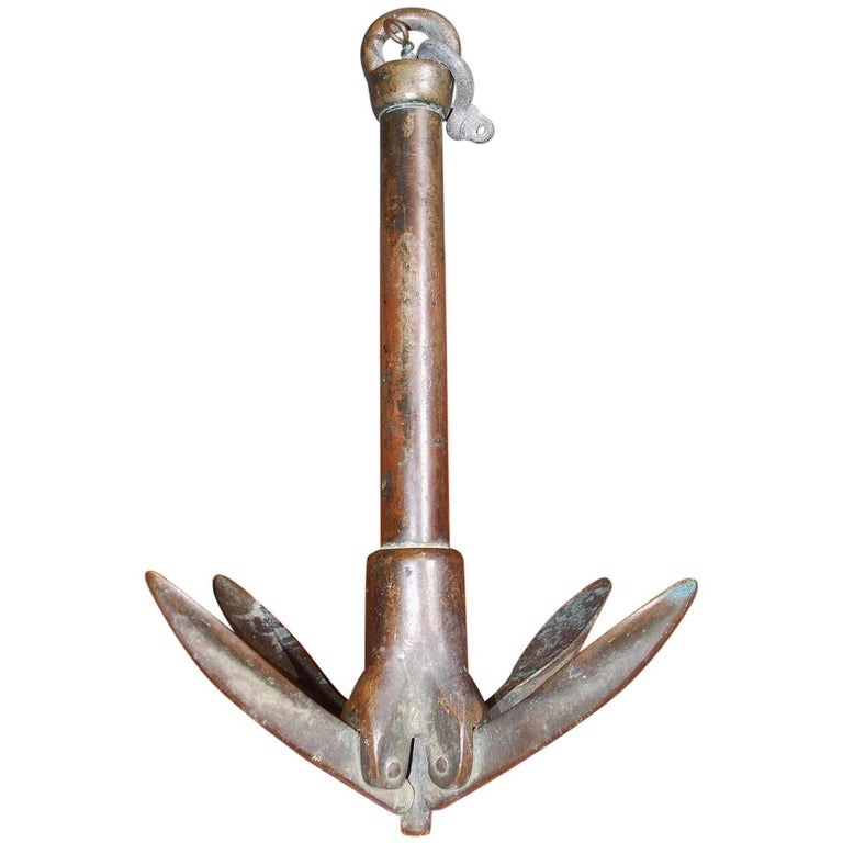 American Bronze Folding Reef Anchor with Circular Shank and Ring, Circa