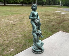 American Bronze Garden Sculpture Fountain of Three Children on Shoulders C 1850