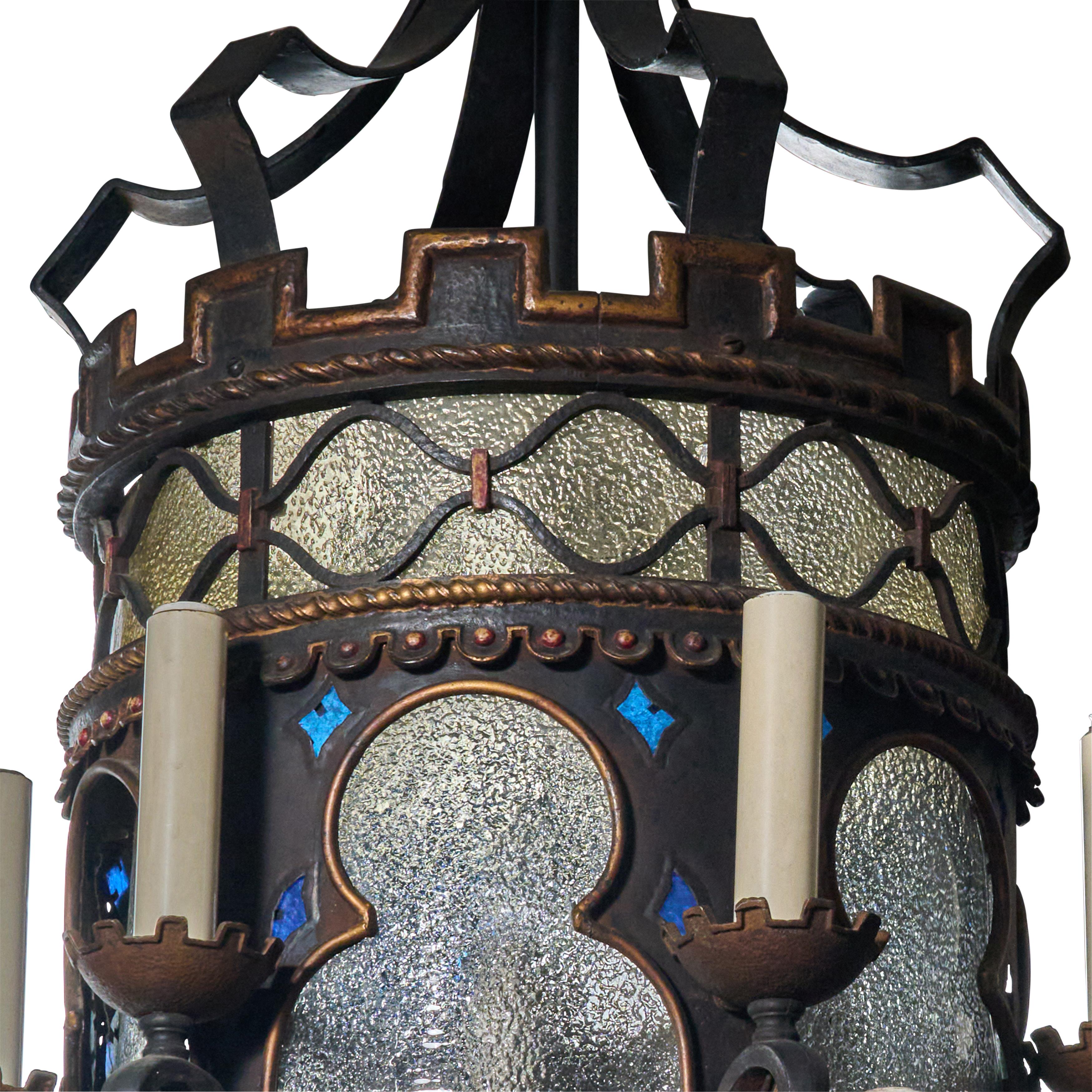 American Bronze, Iron and Glass Theatre Chandelier In Good Condition For Sale In Chicago, IL