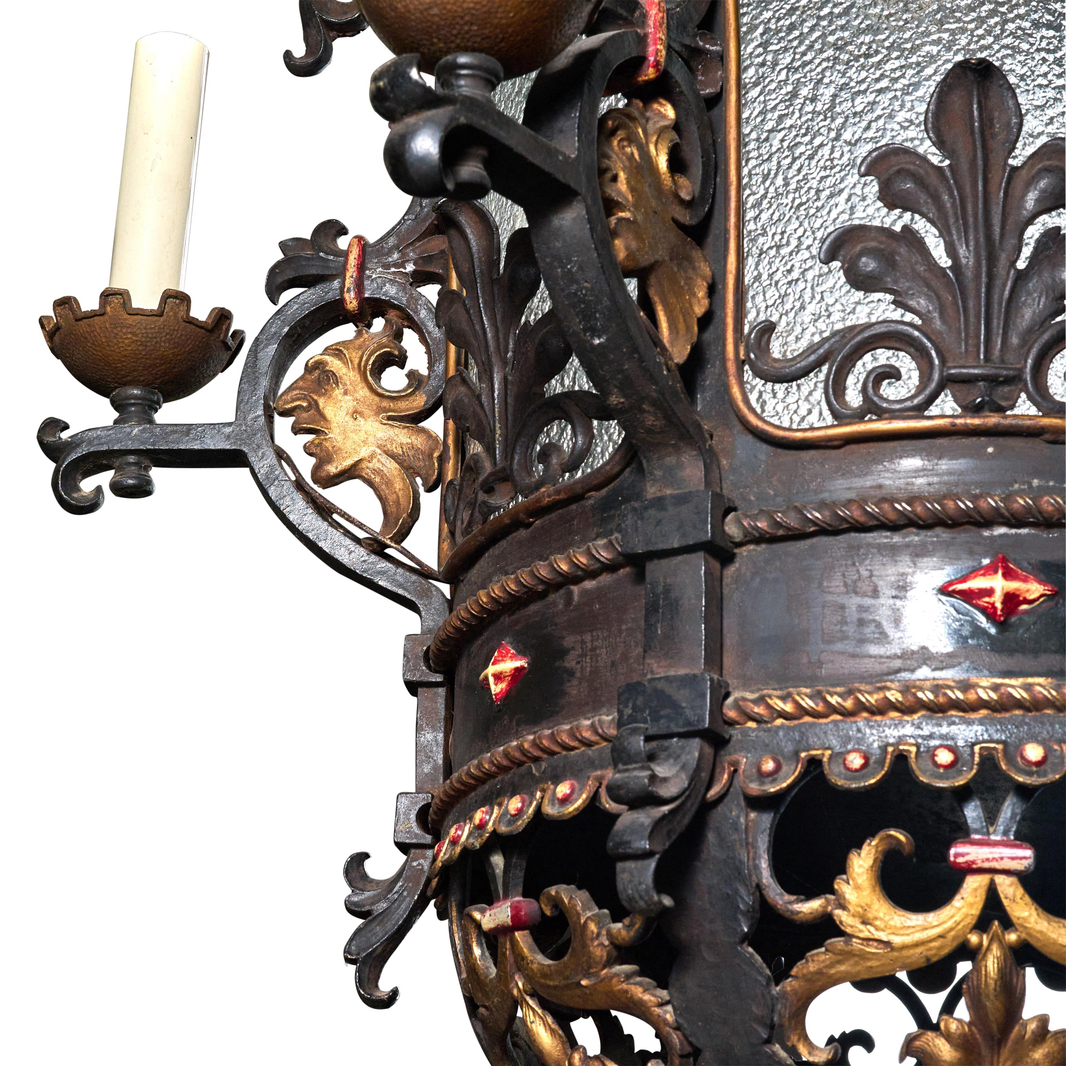 Mid-20th Century American Bronze, Iron and Glass Theatre Chandelier For Sale