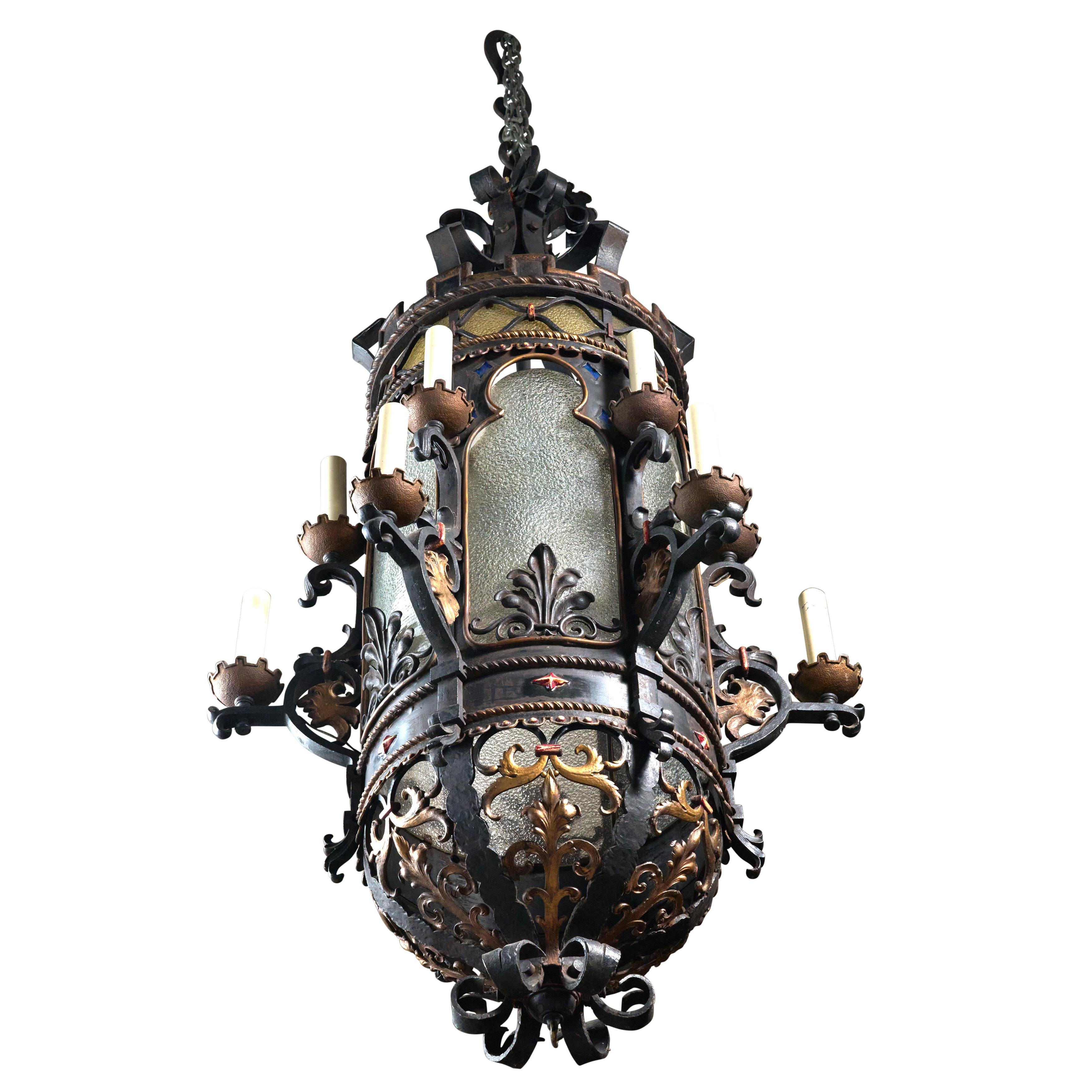 American Bronze, Iron and Glass Theatre Chandelier For Sale 1