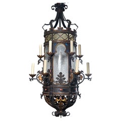 Vintage American Bronze, Iron and Glass Theatre Chandelier