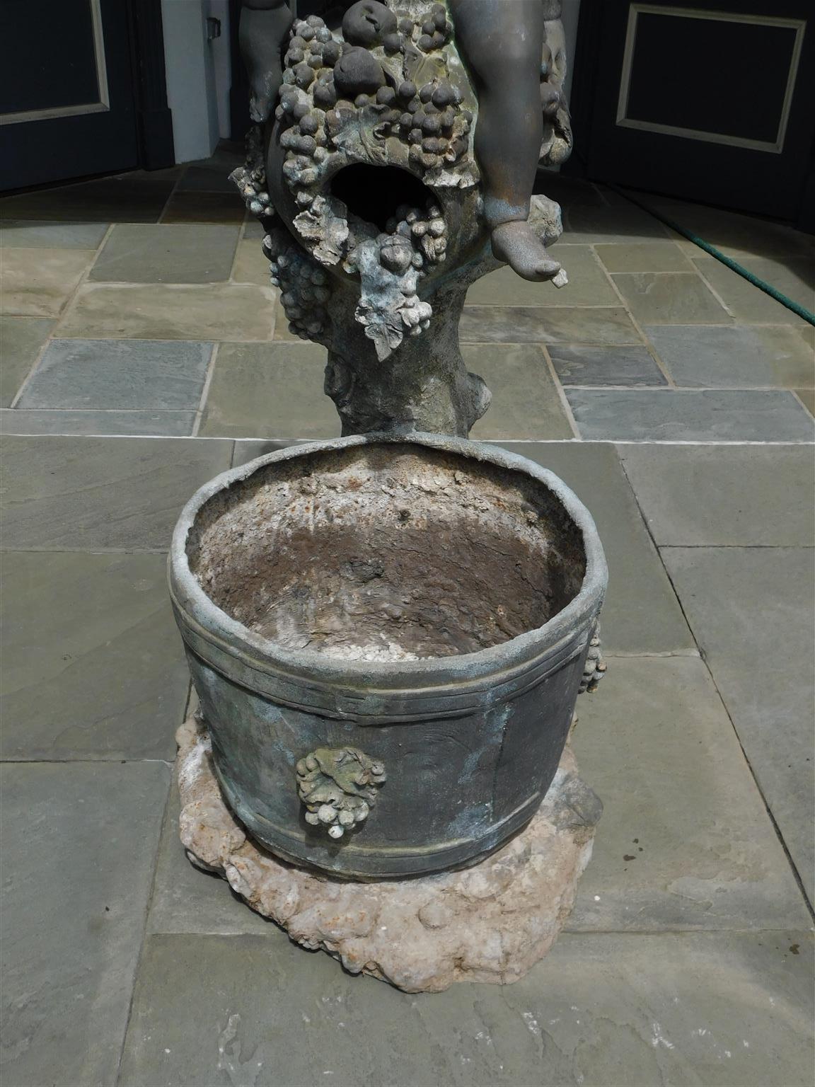 American Empire American Bronze & Lead Figural Bacchus Garden Fountain with Wine Barrel, C. 1850 For Sale