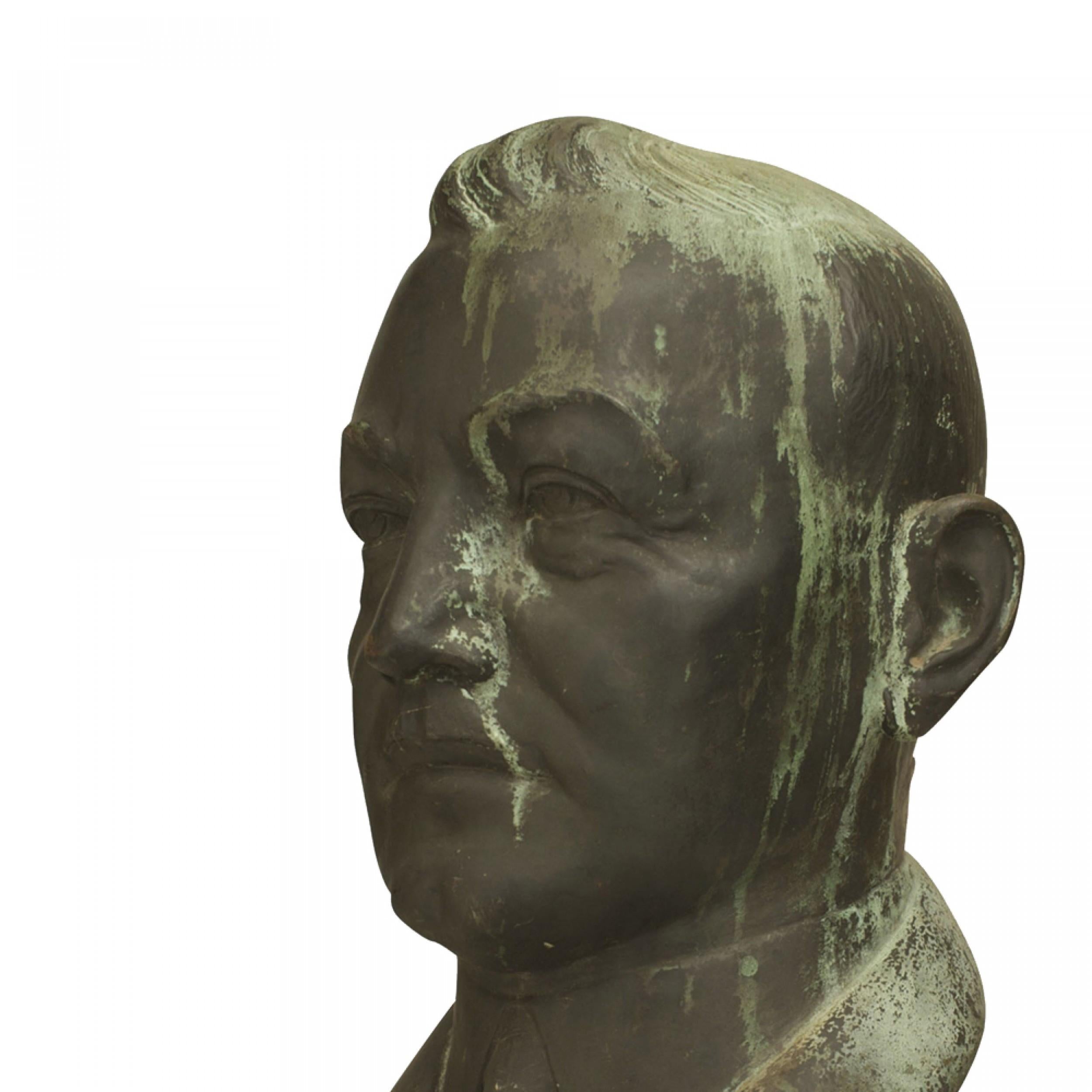 20th Century American Bronze Patina Gentleman Bust For Sale