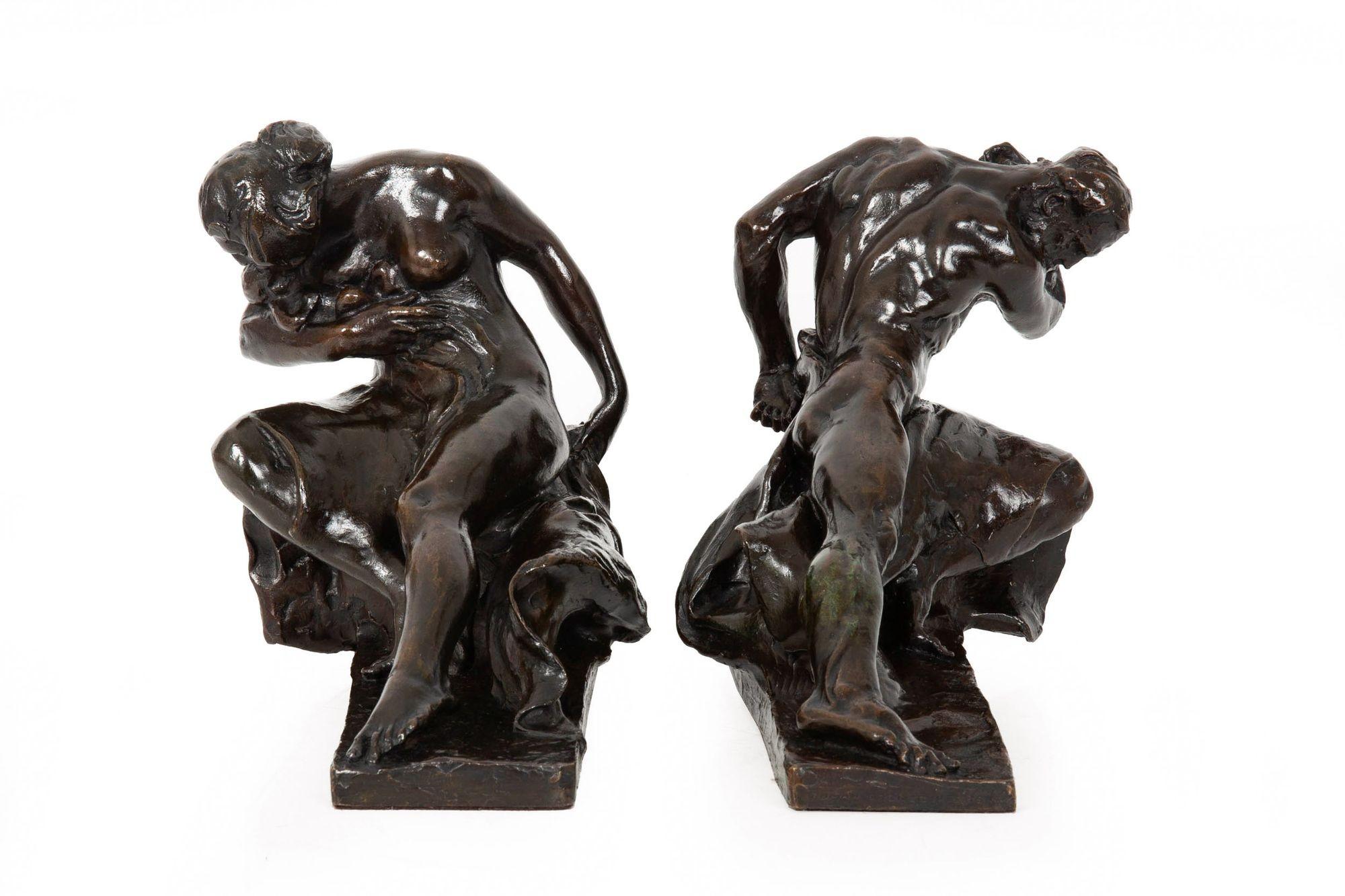 American Bronze Sculpture Bookends “Humanity” by Robert Ingersoll Aitken 1