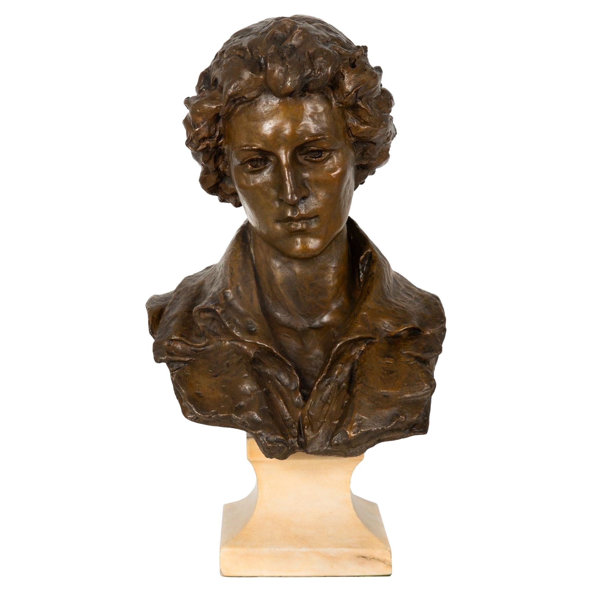 American Bronze Sculpture Bust Percy Shelley (1912) by William Partridge