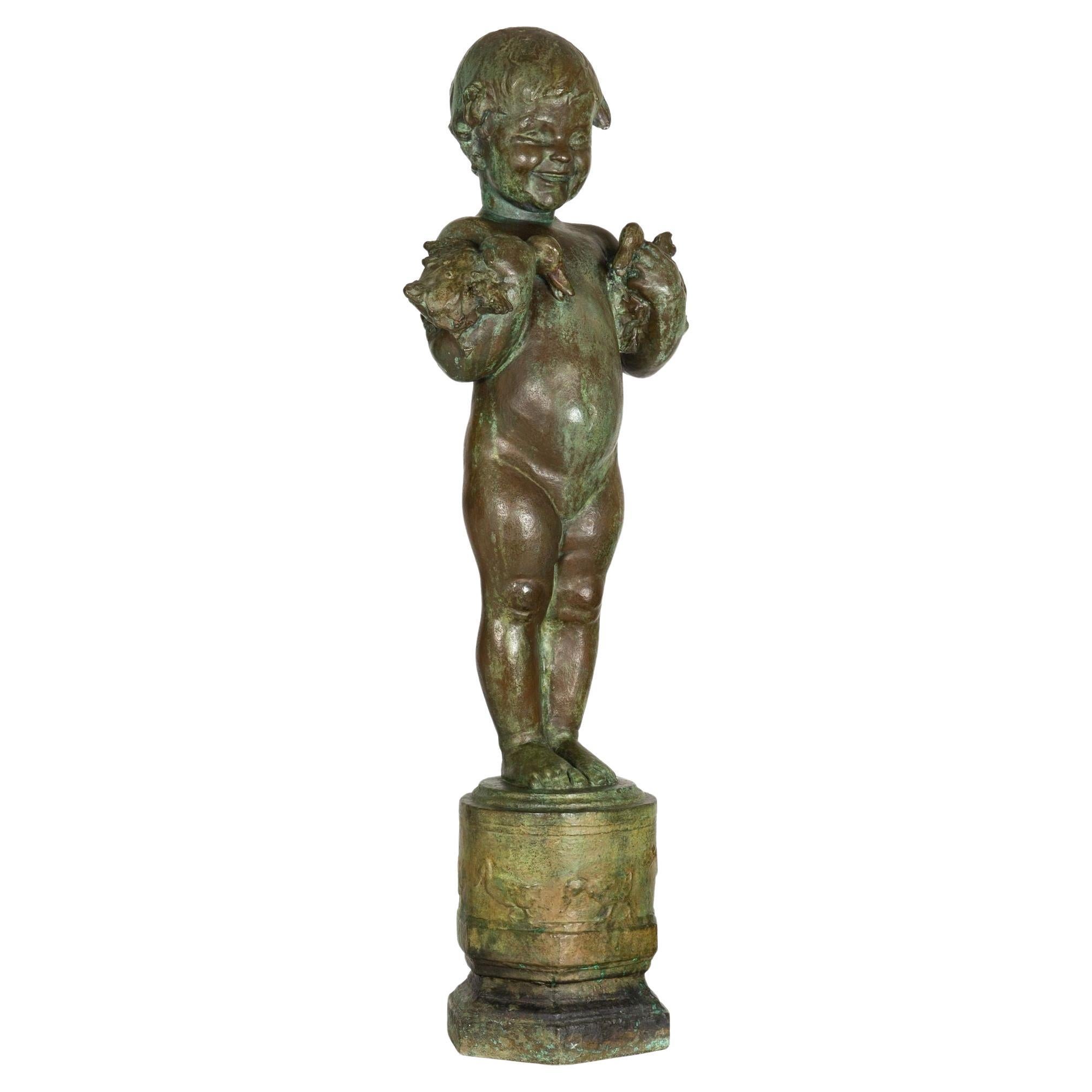 Fontana scultura americana in bronzo "Baby Duck", Edith Barretto Parsons, 41" H.