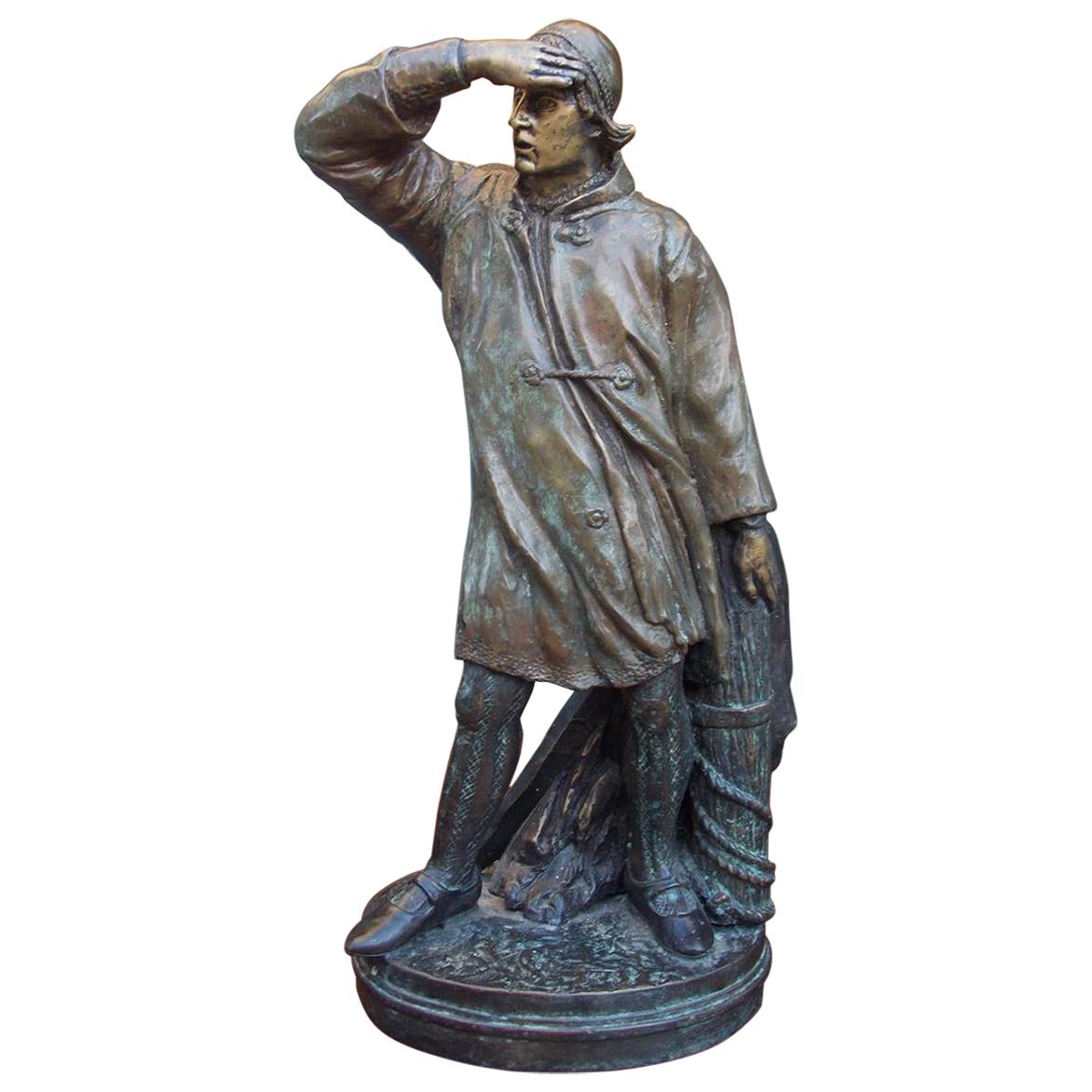 Tirante marino de bronce americano sobre pilote de cuerda montado en base ovalada. C. 1870 en venta