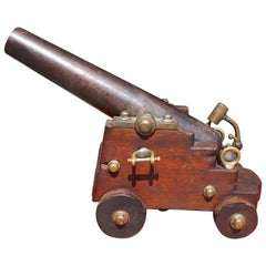 Antique American Bronze Signal Cannon with a Steel Barrel on Mahogany Carriage, C. 1875