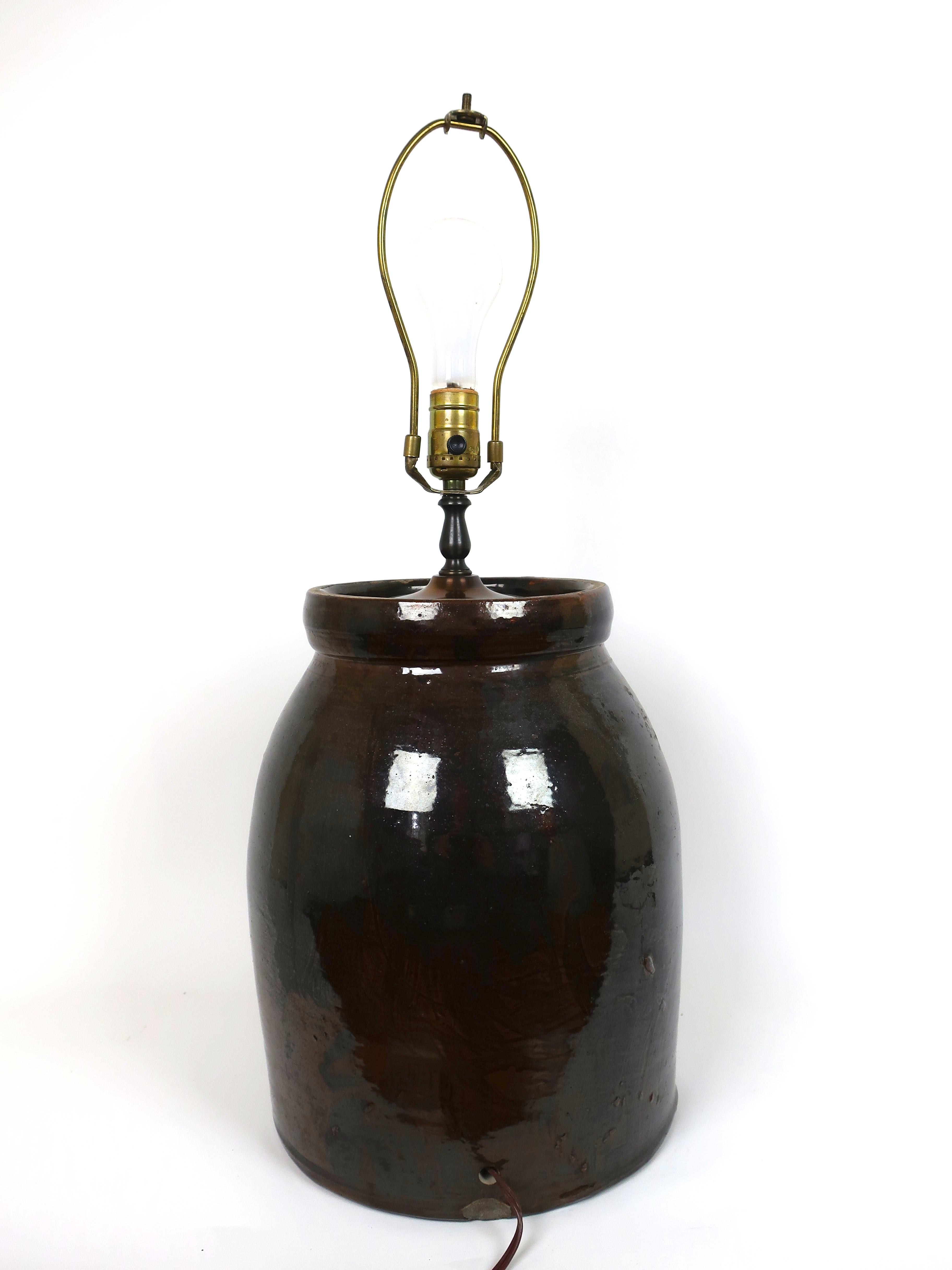 Country American Brown Glazed Jug/Crock Lamp