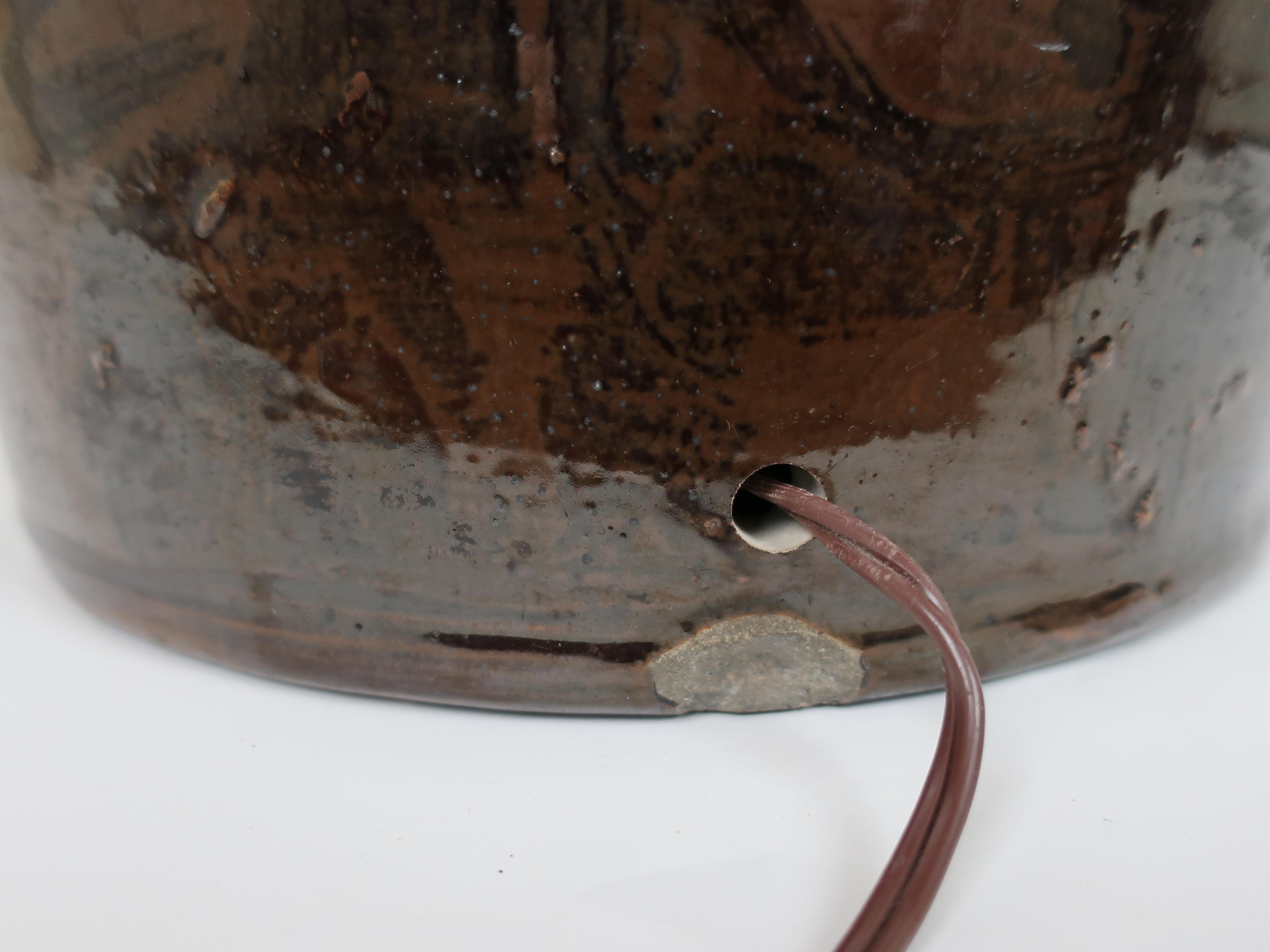 American Brown Glazed Jug/Crock Lamp 2