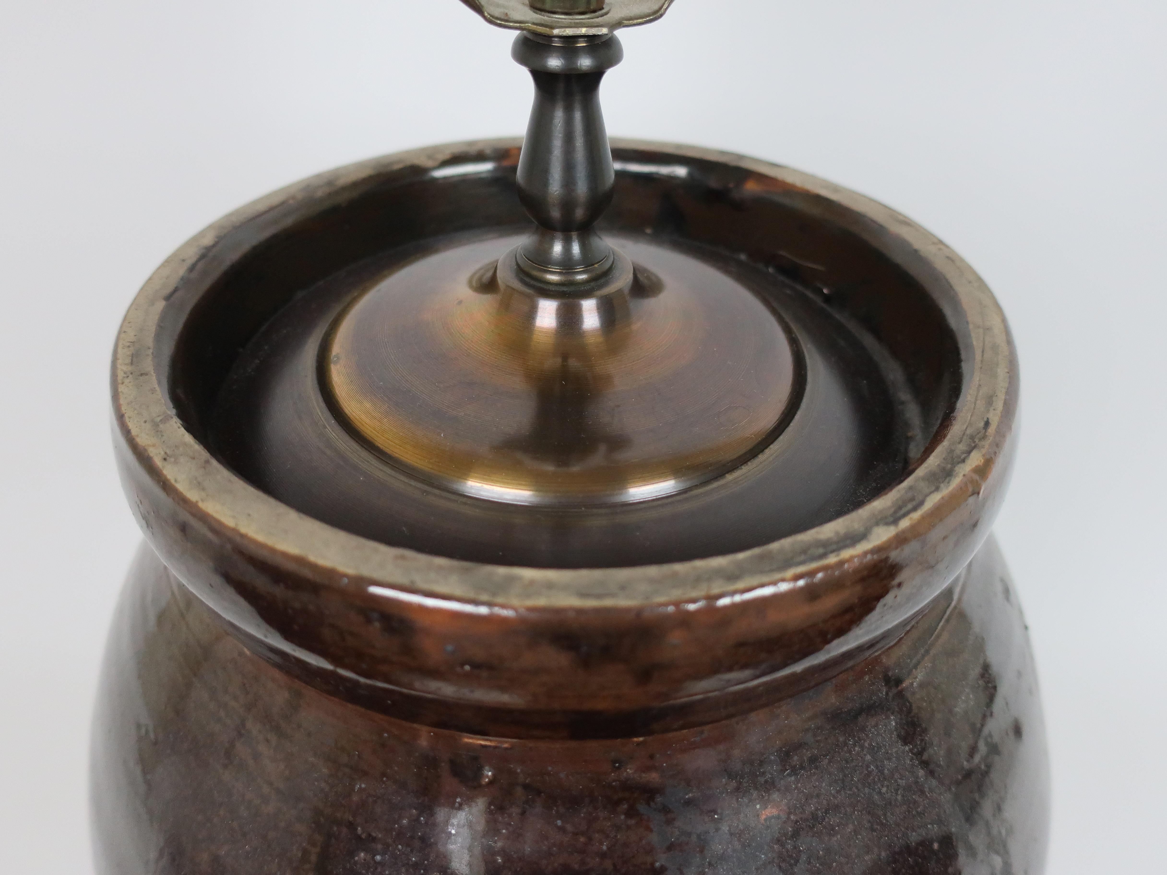 20th Century American Brown Glazed Jug/Crock Lamp