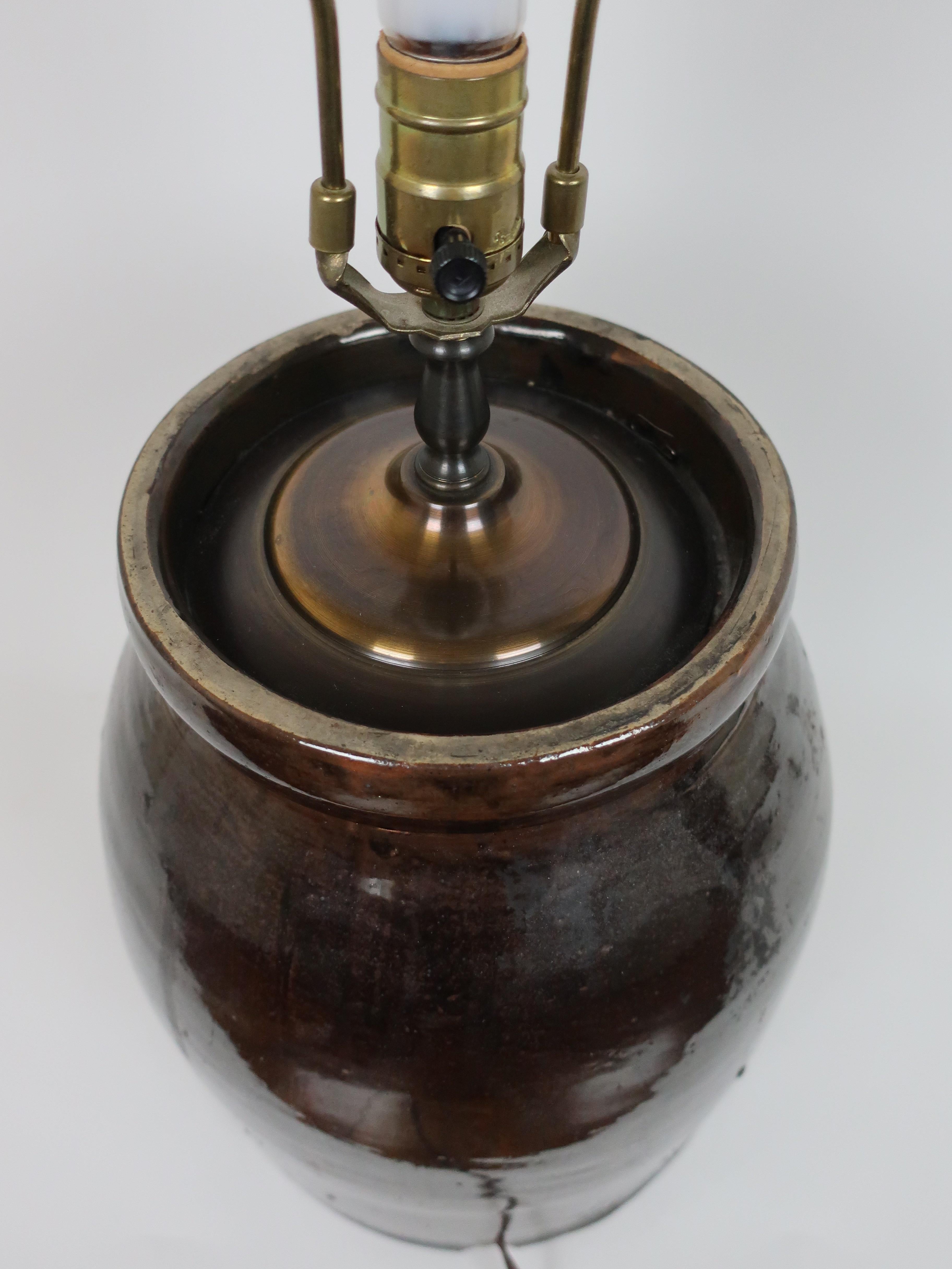 Ceramic American Brown Glazed Jug/Crock Lamp