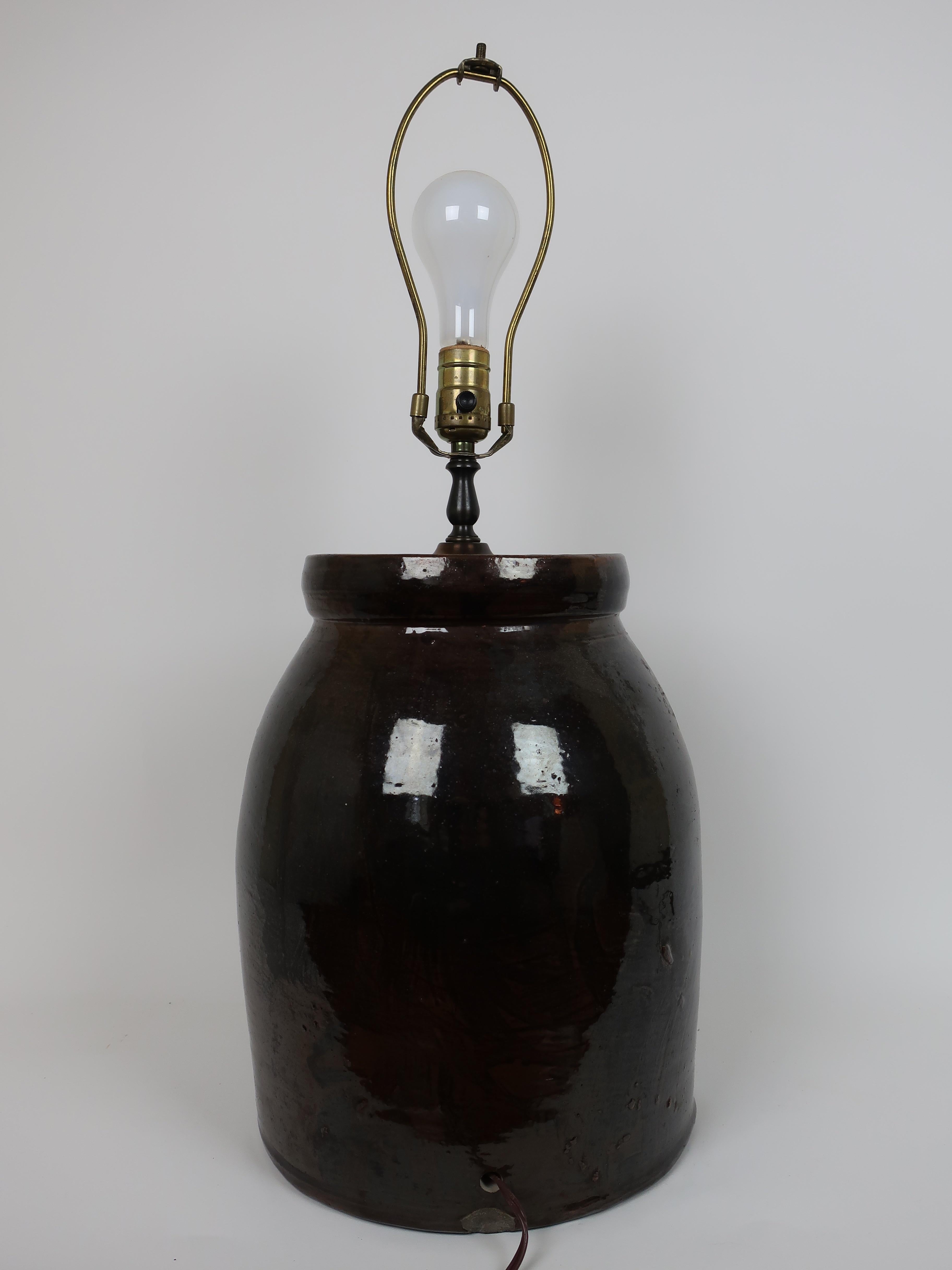 American Brown Glazed Jug/Crock Lamp 1