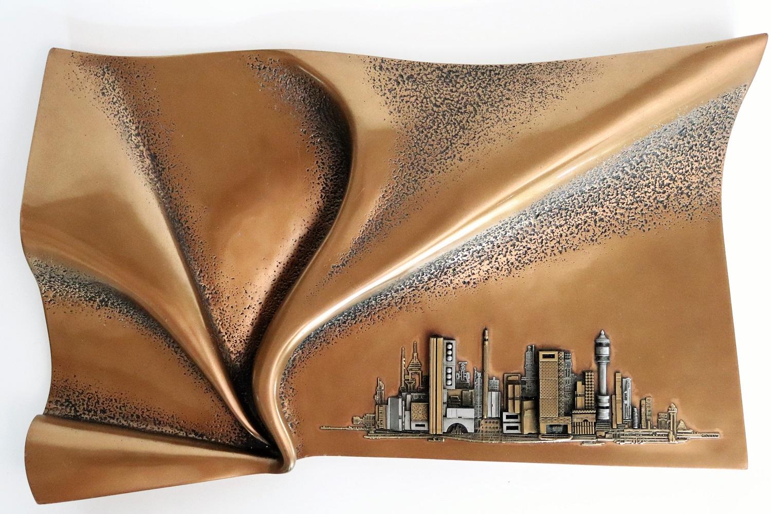 American Brutalist Wall Sculpture in Bronze by Giovanni Schoeman, 1970s

Gorgeous wall sculpture of cast bronze and other mixed metals in the Brutalist style made by Giovanni Schoeman (1940-1980s).
The wall sculpture is called 