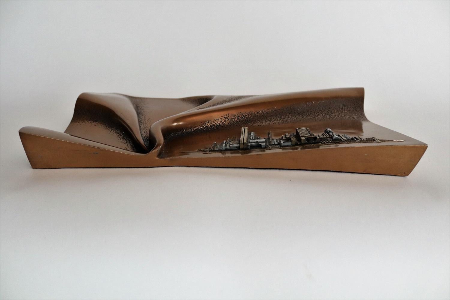 Hand-Crafted American Brutalist Wall Sculpture in Bronze by Giovanni Schoeman, 1970s For Sale
