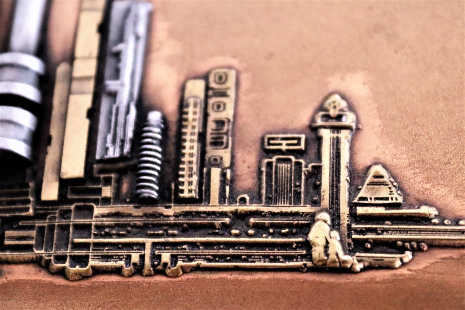 Metal American Brutalist Wall Sculpture in Bronze by Giovanni Schoeman, 1970s For Sale