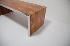 Scrivania direzionale in radica americana e cromo di Edward Axel Roffman, anni Settanta.