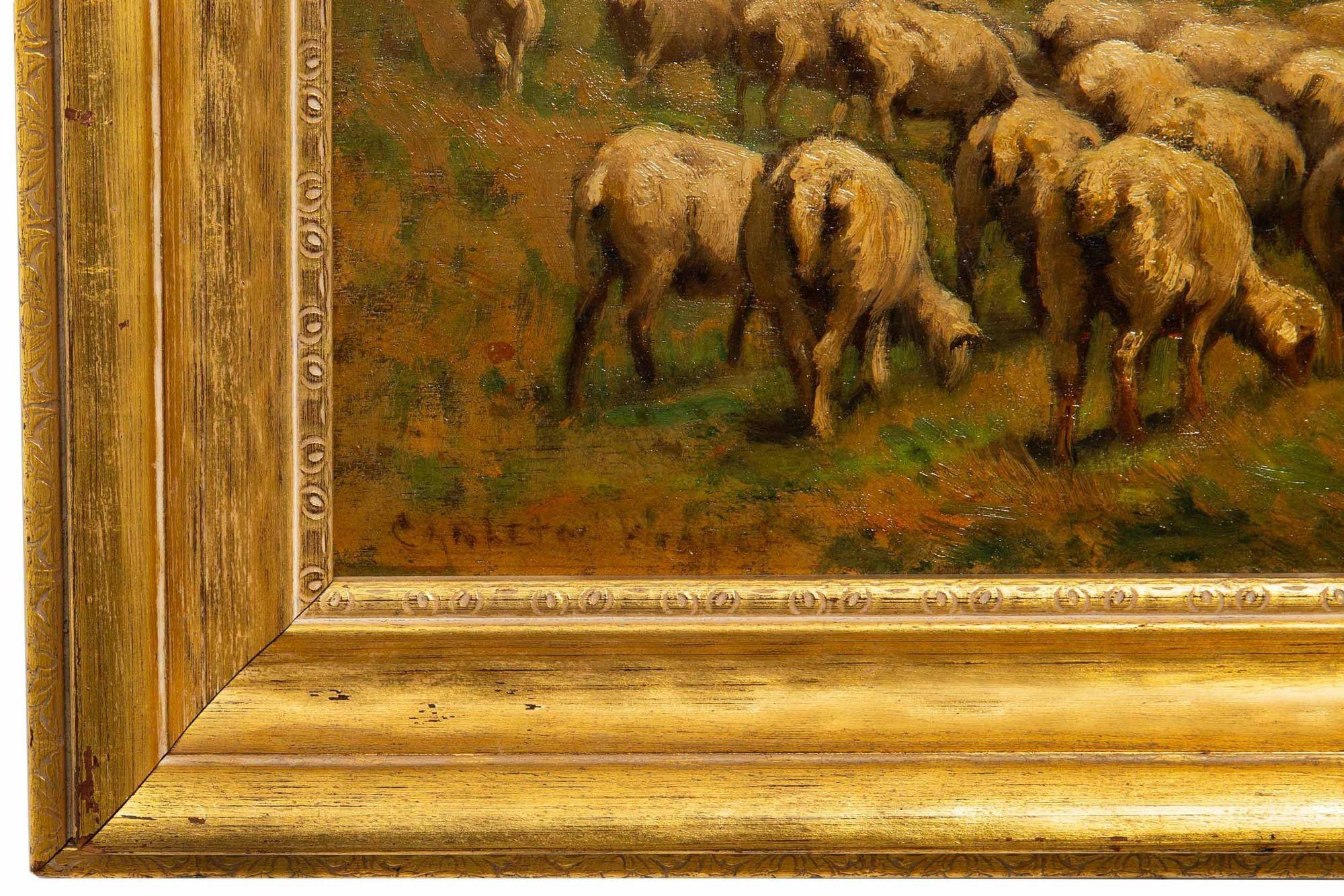 Carleton Wiggins Pintura impresionista Barbizon Paisaje Ovejas en venta 8