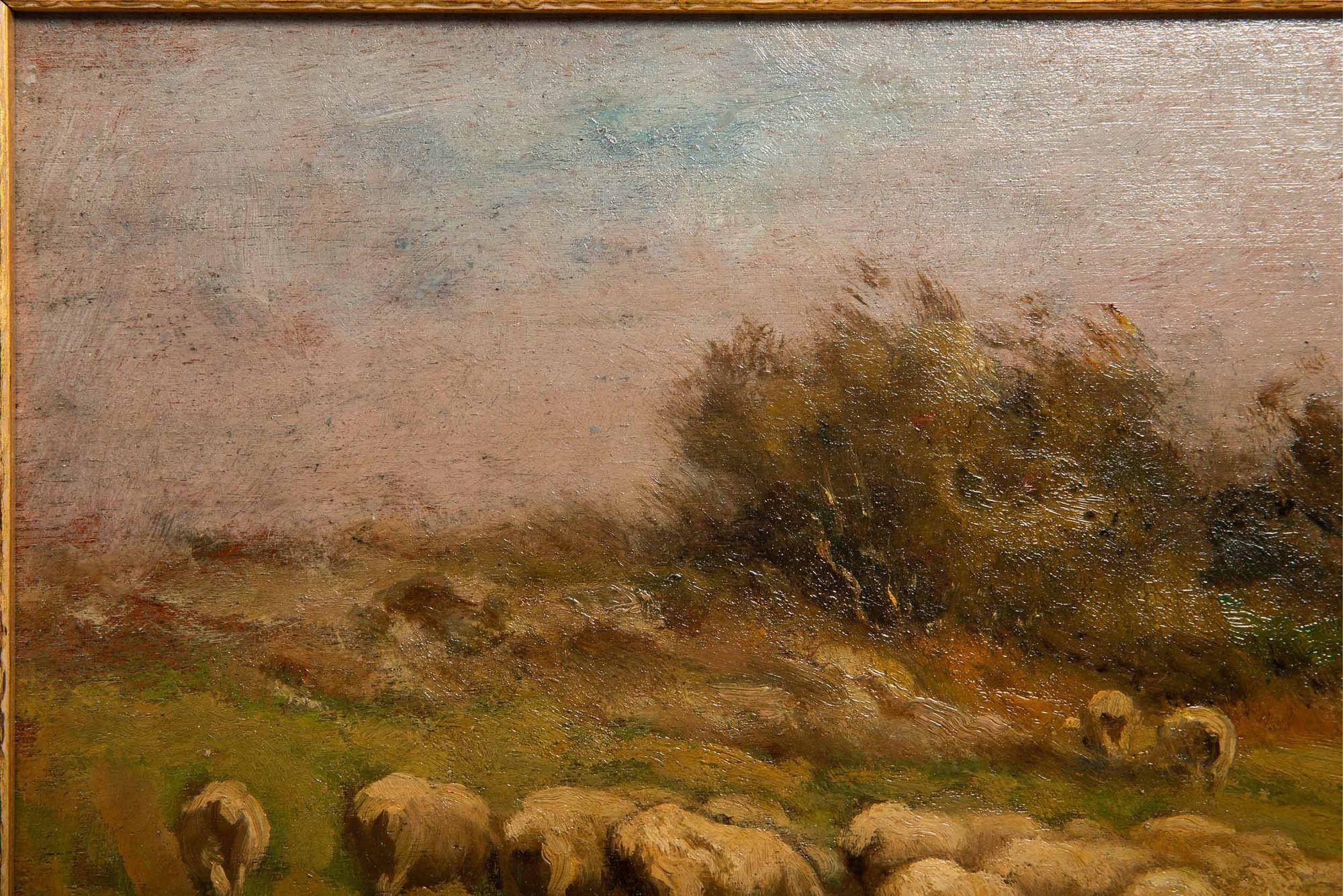 Carleton Wiggins Pintura impresionista Barbizon Paisaje Ovejas Estadounidense en venta