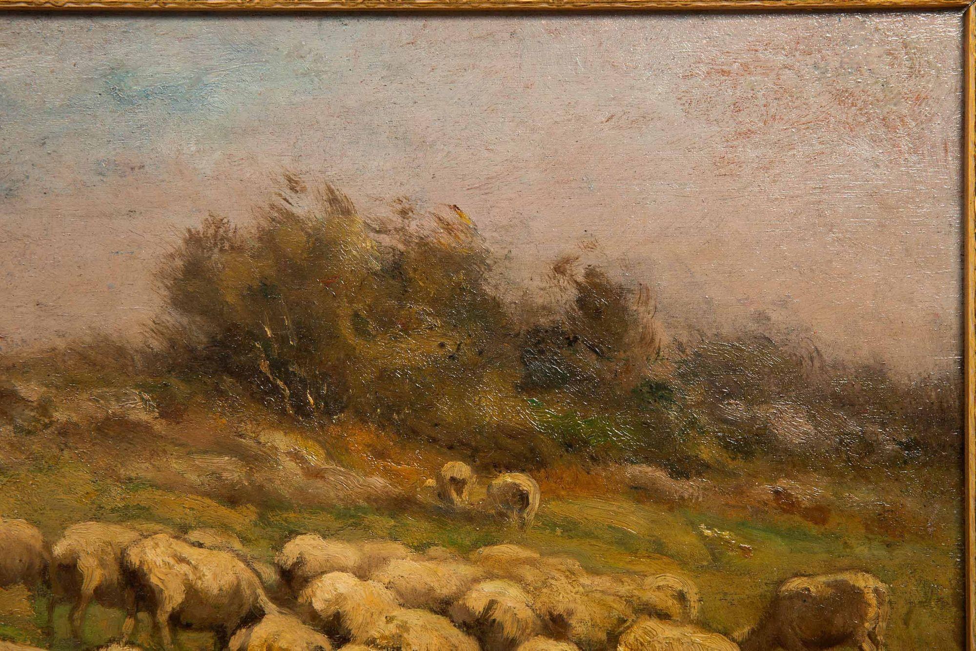 Carleton Wiggins Pintura impresionista Barbizon Paisaje Ovejas en Bueno estado para la venta en Shippensburg, PA