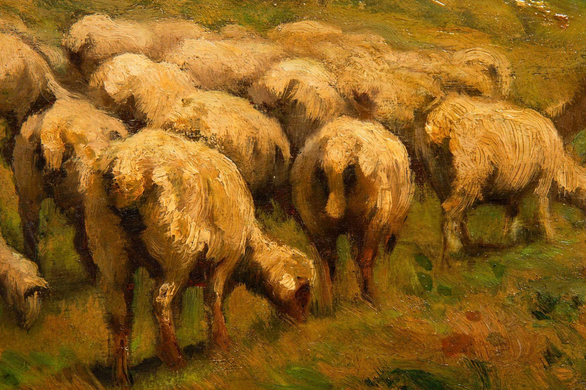 Carleton Wiggins Pintura impresionista Barbizon Paisaje Ovejas en venta 1