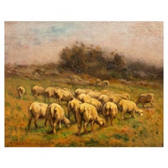 American Carleton Wiggins Impressionist Barbizon Landscape Painting Sheep
