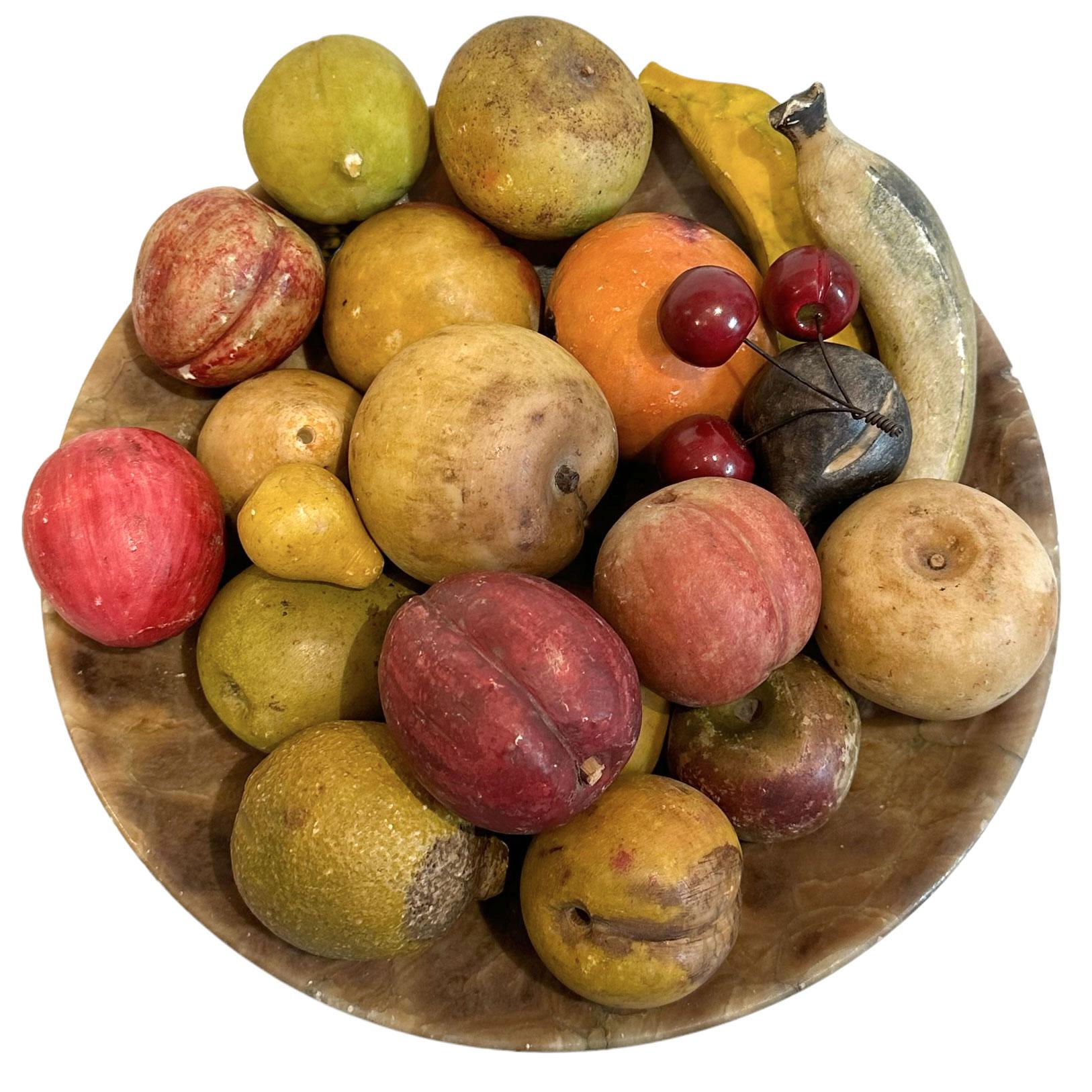 American Carved and Painted Stone Fruit with Compote In Good Condition In Nantucket, MA