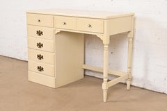 American Carved Cream Lacquered Solid Maple Writing Desk, Circa 1970