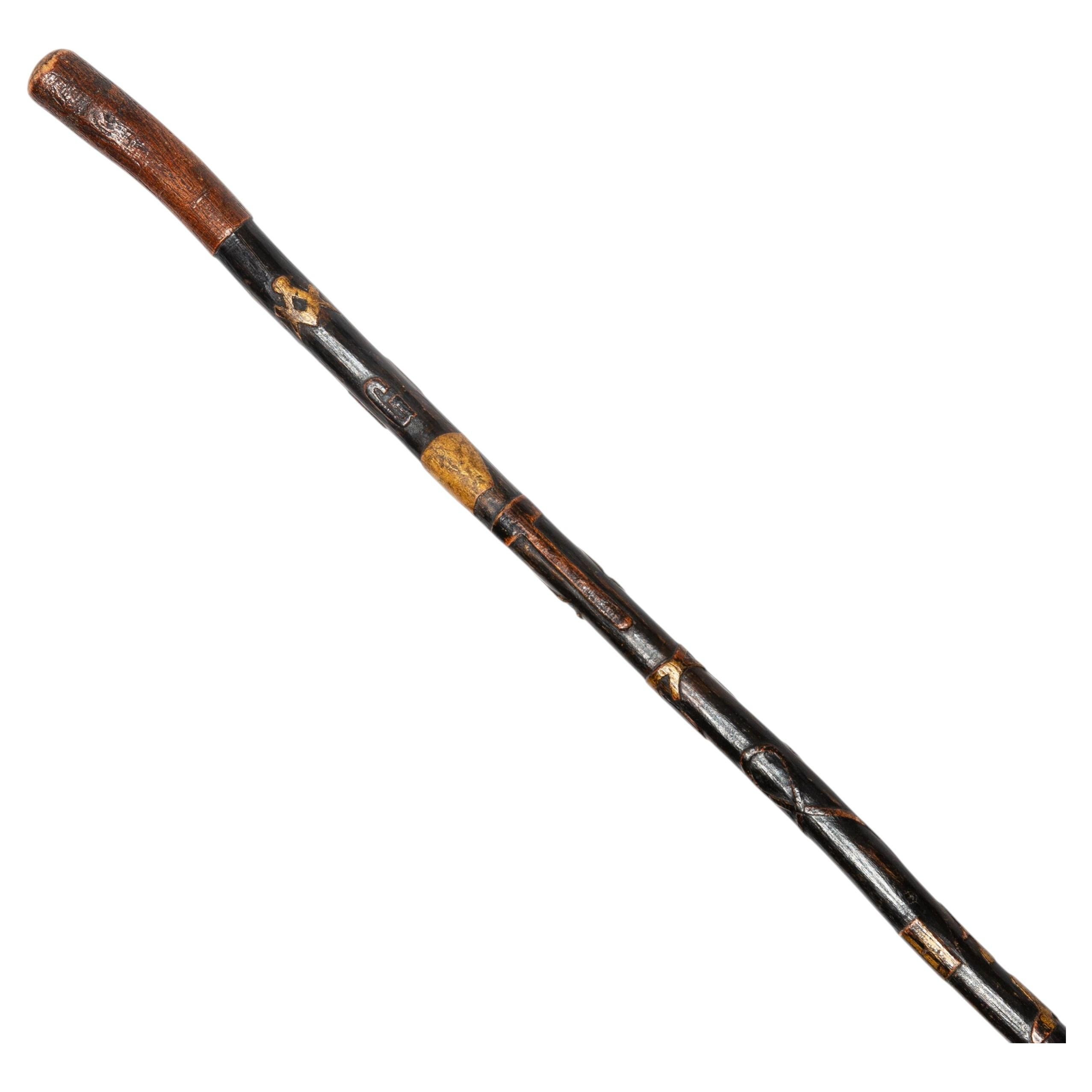 American Carved Folk Art Masonic Walking Stick Cane