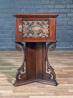 American Carved Mahogany Smoking / Humidor Cabinet w/ Copper Lining