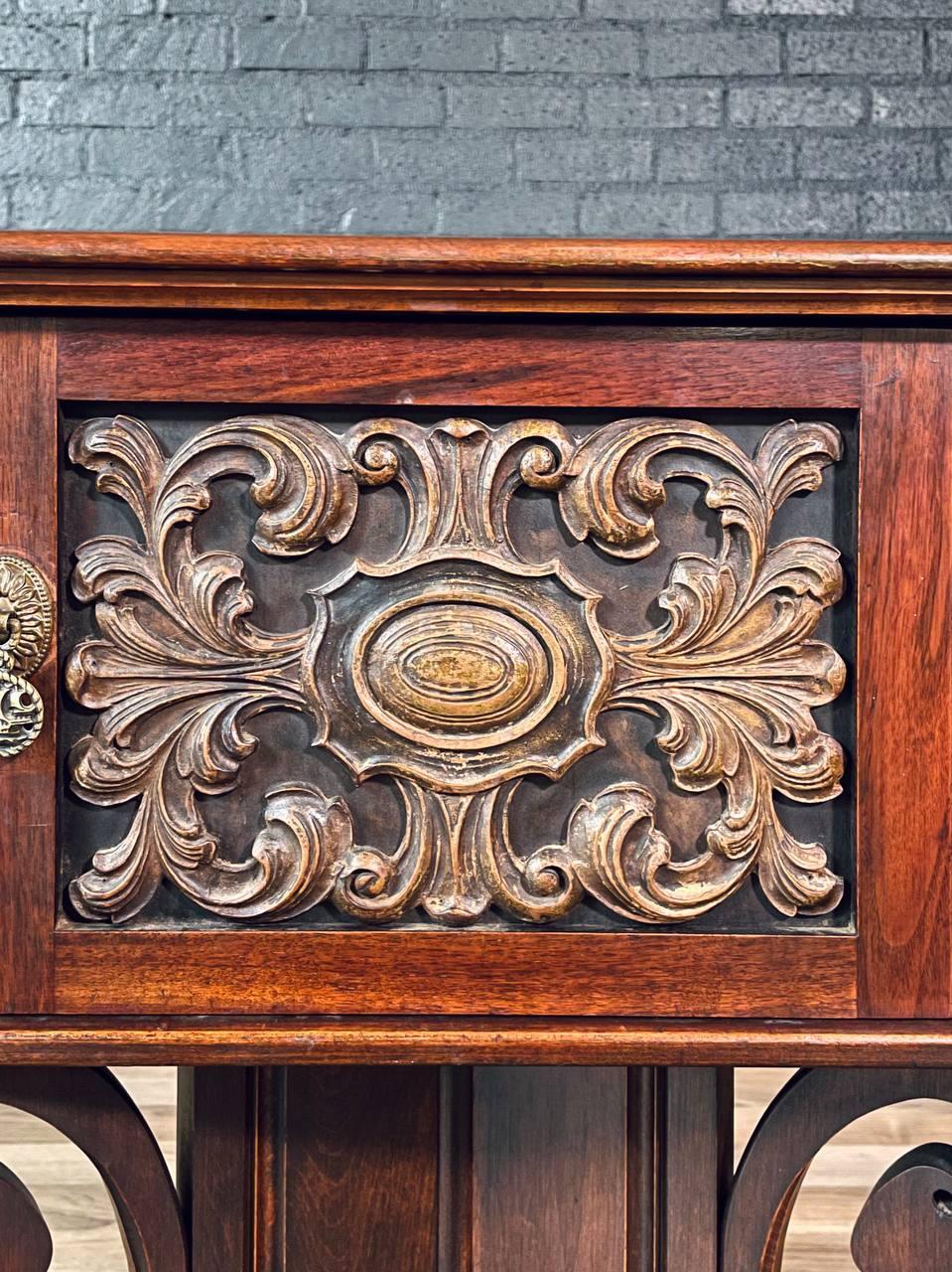 American Carved Mahogany Smoking / Humidor Cabinet w/ Copper Lining For Sale 1