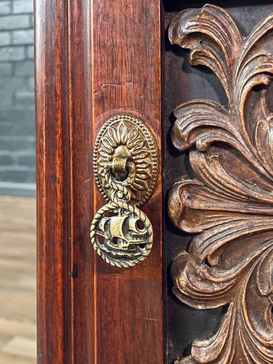 American Carved Mahogany Smoking / Humidor Cabinet w/ Copper Lining For Sale 2