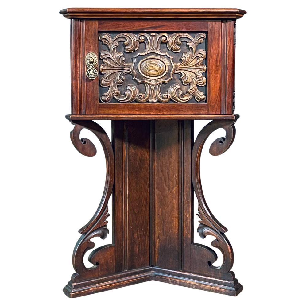 American Carved Mahogany Smoking / Humidor Cabinet w/ Copper Lining For Sale