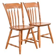 American Carved Solid Maple Spindle Back Dining or Side Chairs, Pair