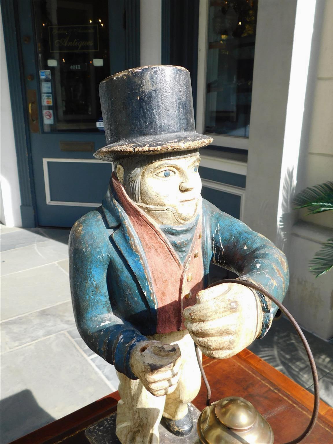 American Carved Wood & Painted Ship Officer on Watch with Ship Lantern, C. 1890  In Good Condition For Sale In Hollywood, SC
