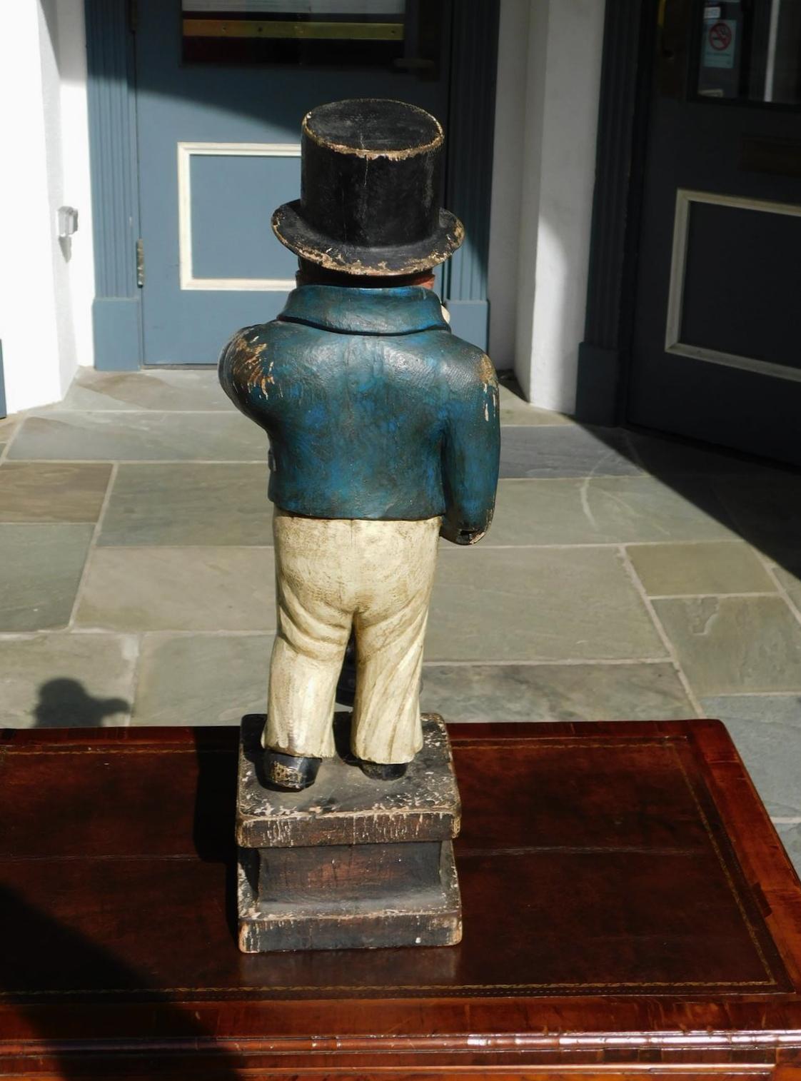 American Carved Wood & Painted Ship Officer on Watch with Ship Lantern, C. 1890  For Sale 1
