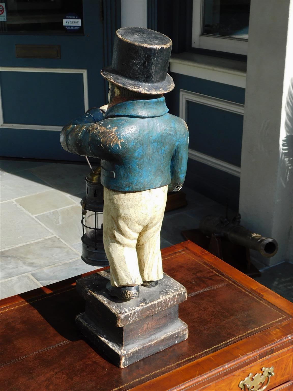 American Carved Wood & Painted Ship Officer on Watch with Ship Lantern, C. 1890  For Sale 2