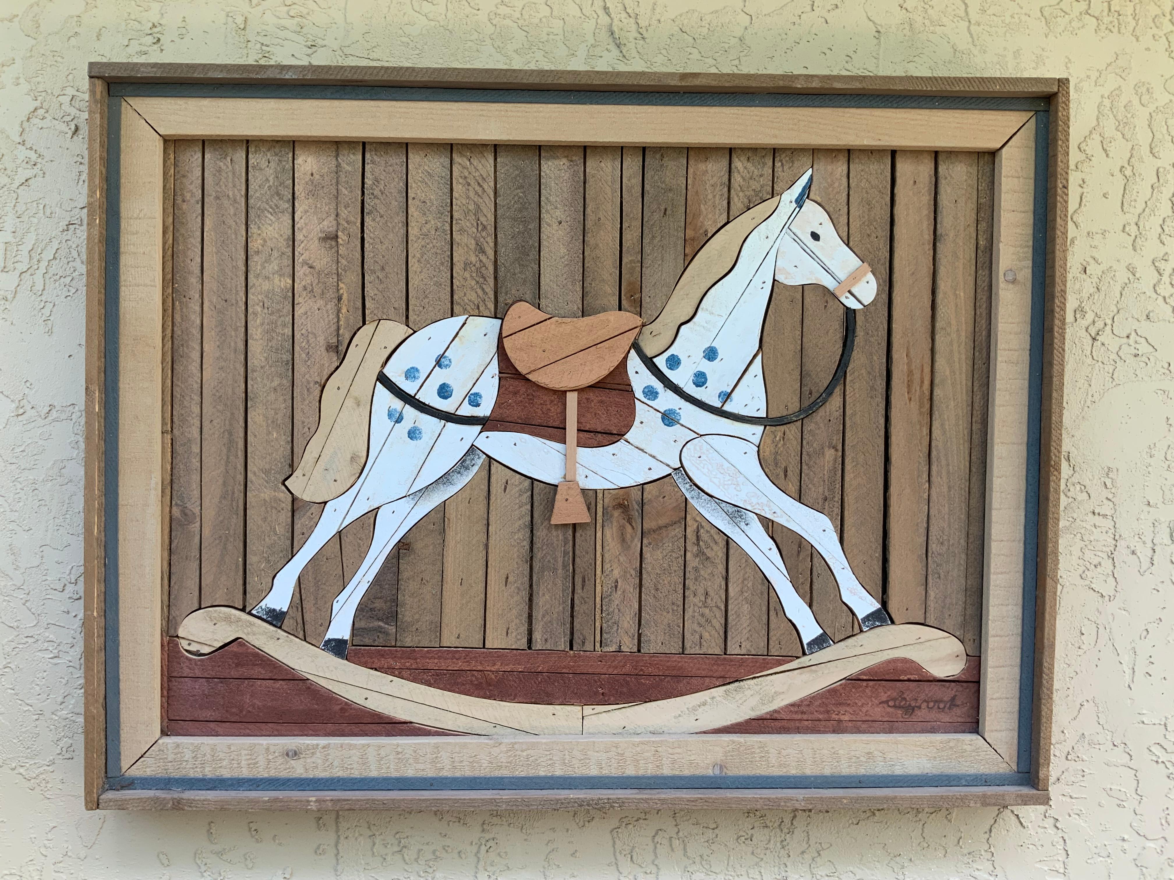 wood horse carving wall hanging