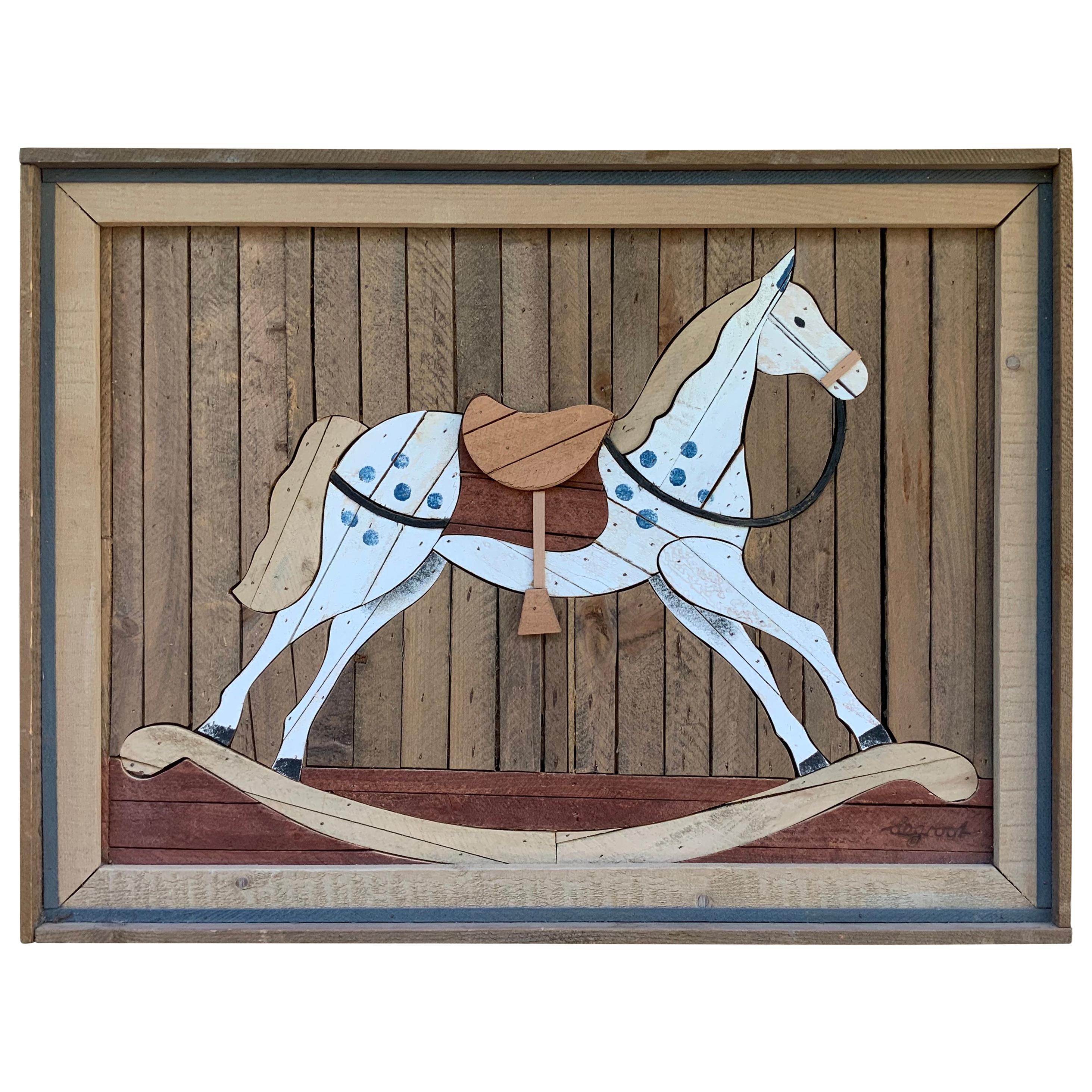 American Carved Wood Wall Hanging Rocking Horse