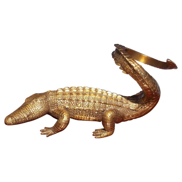 American Cast Brass Alligator Decorative Wine Bottle Holder, 20th
