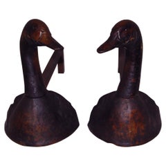 American Cast Brass Duck Andirons with Adjustable Heads