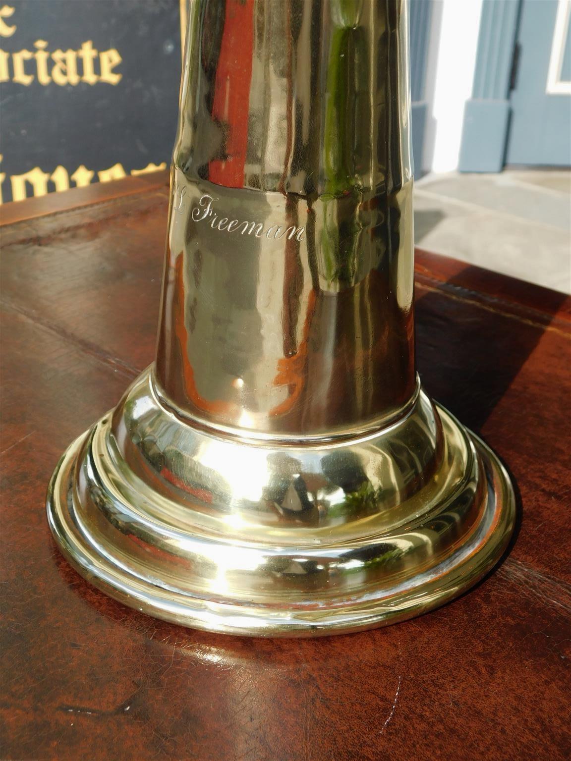 American Cast Brass Engraved Yachtsman's Speaking Trumpet, Circa 1830 In Excellent Condition For Sale In Hollywood, SC