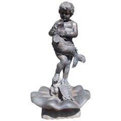 American Cast Bronze Garden Fountain with Figural Boy Holding Dolphin. C. 1870