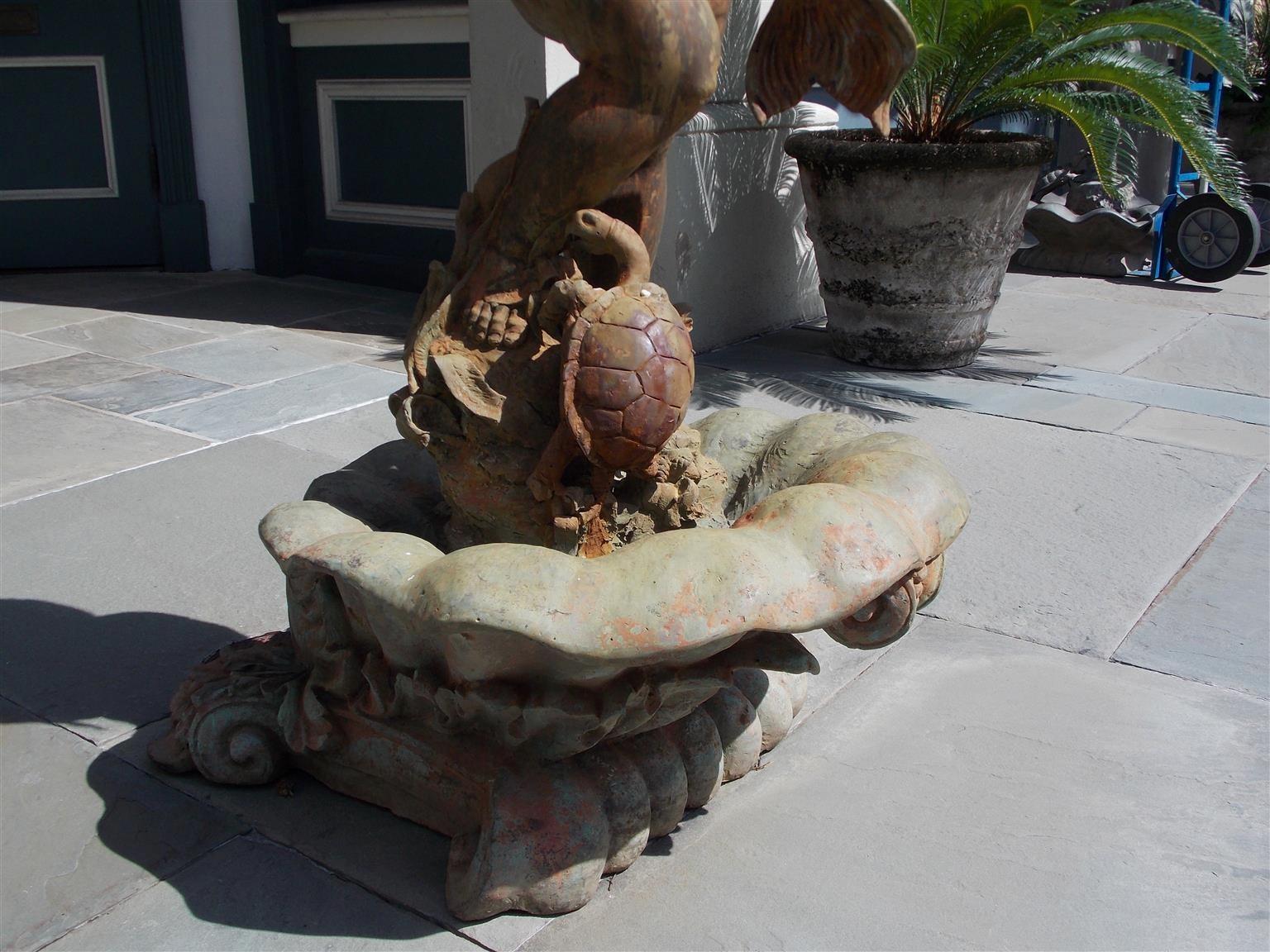 American Empire American Cast Bronze Garden Fountain with Figural Boy Holding Koi Fish. C. 1870 For Sale