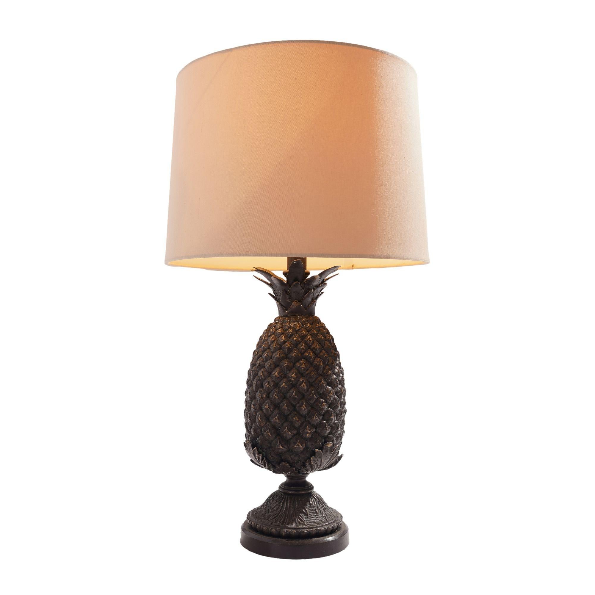 Mid-Century Modern American cast bronze pineapple form table lamp, 1950's For Sale