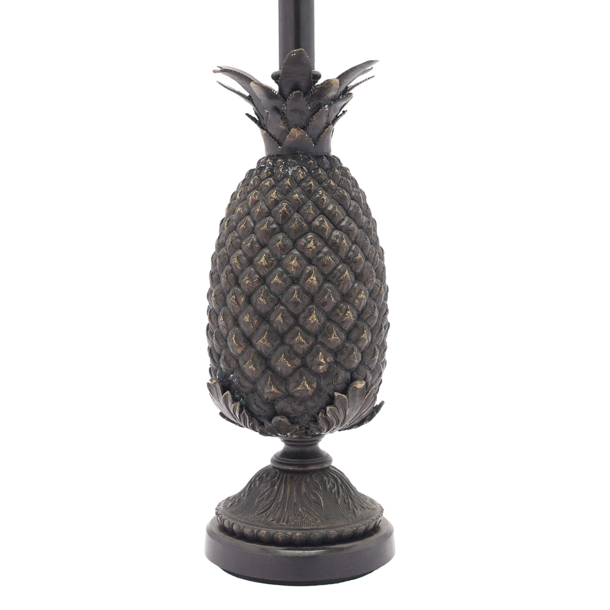 20th Century American cast bronze pineapple form table lamp, 1950's For Sale